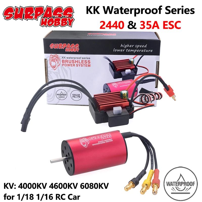 

Surpass Hobby KK водонепроницаемый бесщеточный двигатель ESC 2440 4000/4600/6080KV 2S с 35A ESC для Traxxas HSP Tamiya Axial 1/16 1/18 RC