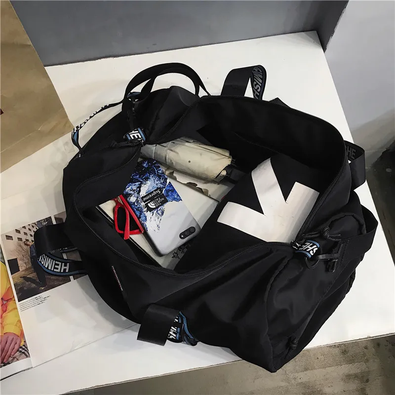 

Noctilucent Bag New Casual Nylon Waterproof Travel Bag Men's Fitness Sports Handbag Lady Shoulder Luggage Bag Black Gray