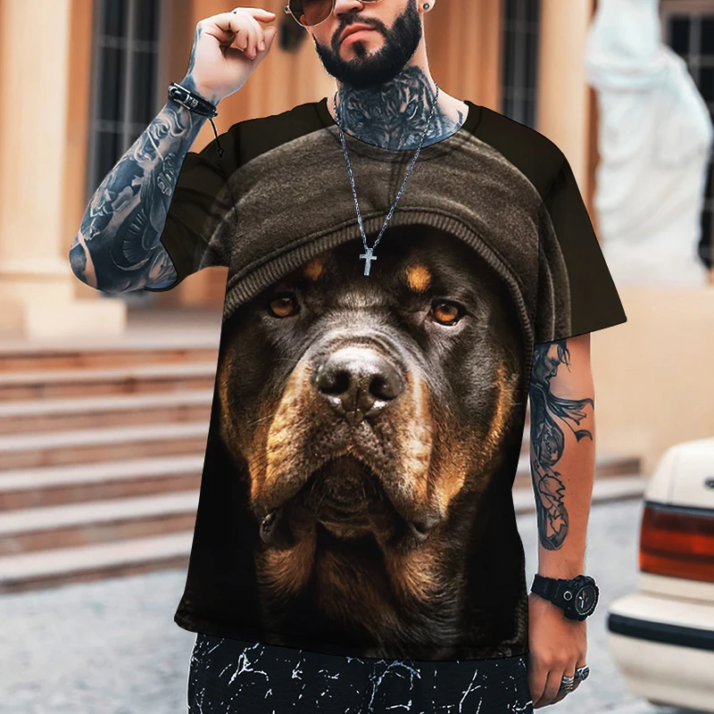 

KYCK 2021 Summer New Style 100% Pure Lycra Cotton T-shirt Animal Labrador 3D Printing O-neck High-quality Men's T-shirt