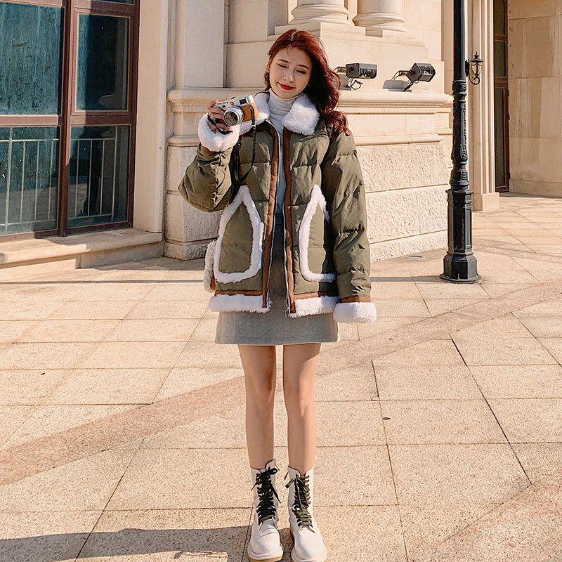 

Женская куртка с отложным воротником и большими карманами, на осень/зиму