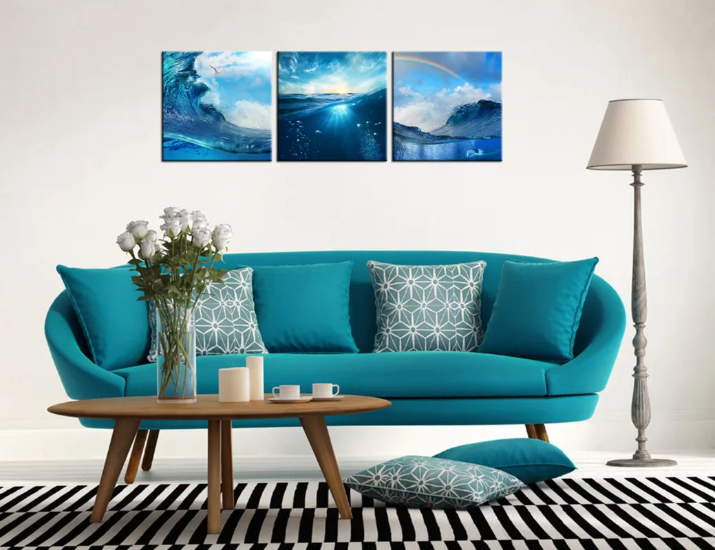 

Landscape Canvas Painting Beautiful Seawater Wall Art Poster 3 Pieces Rainbow and Seabirds HD Print Modern Home Decor Picture
