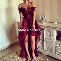 burgundy long 2018 off shoulder short sleeves high low party prom gown vestidos de fiesta lace organza sexy bridesmaid dresses