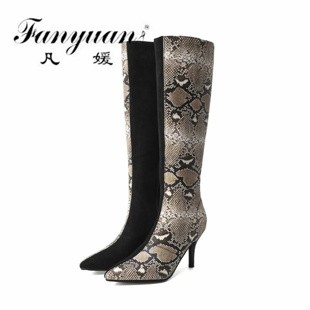 

Fanyuan Sexy Fashion Women Knee High Long Boots 2021 Mixed Colors Snake skin pattern Boots Night Club Party High Heels Size30-48