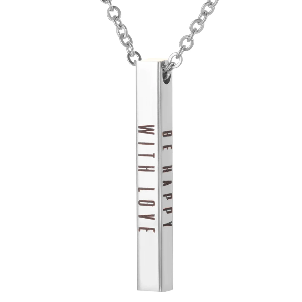 

50cm Stainless Steel 2 Side Hand Engrave Stamped Mantra Necklace Customized Inspirational Engraved Quote Pendant Necklace SL-019