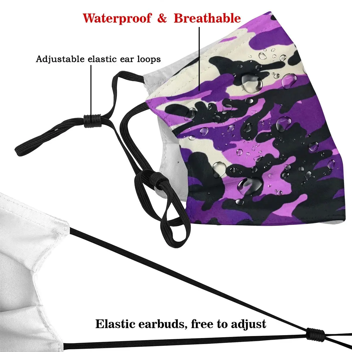 

Pink & Purple Camo Adult's Dust Mask with Filter PM2.5 Activated Carbon Mouth Face Reusable Washable