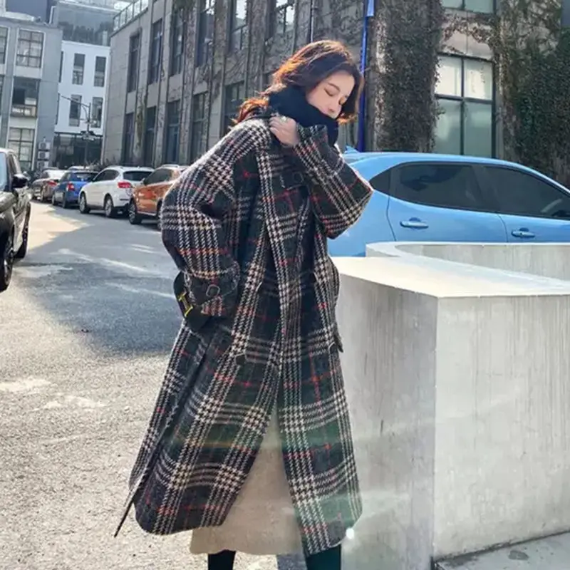 

Printed Coat Women's Mid-Length Winter Thick New Autumn and Winter Korean Version of Plaid Woolen Jacket