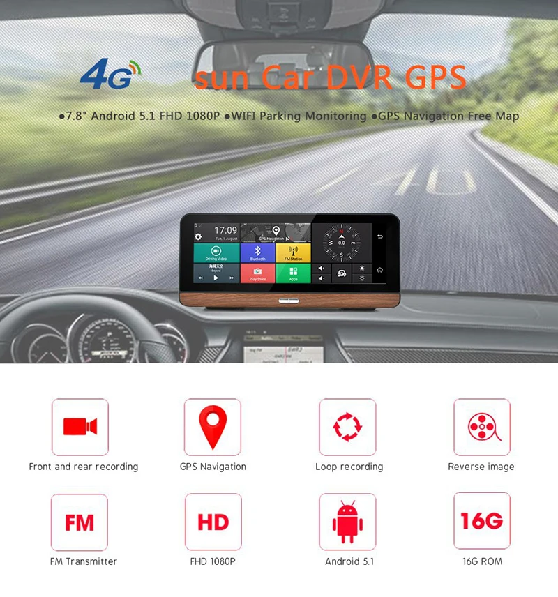4G камера gps 7," Android 5,1 Автомобильный видеорегистратор wifi 1080P видео рекордер видеорегистратор gps навигатор ADAS