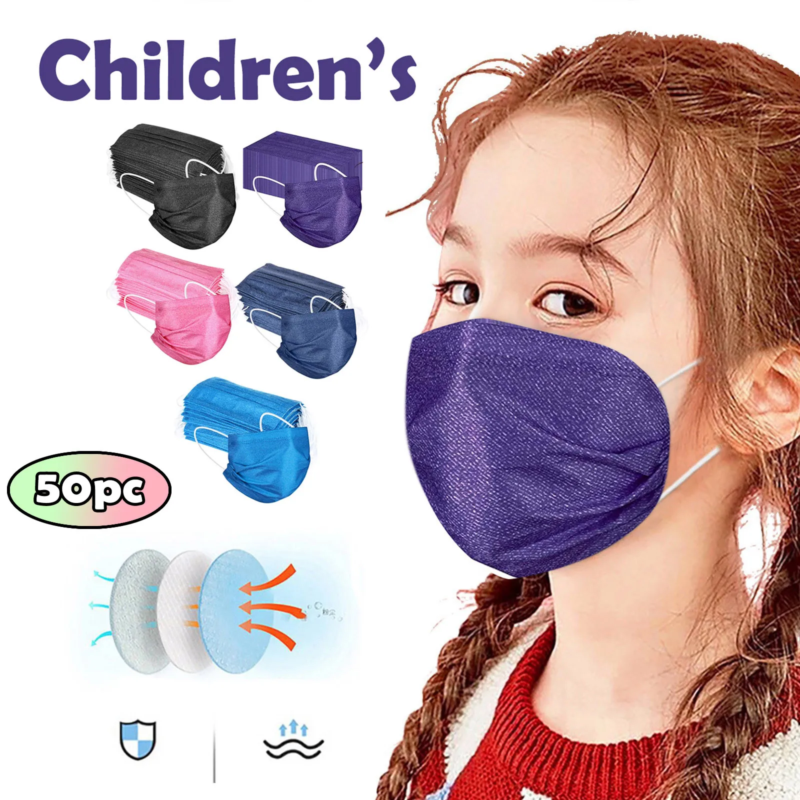 

50pcs Disposable Face Masks For Children 3-ply Non-woven Fabric Christmas Masks Halloween Cosplay Mascarillas Niños Desechables