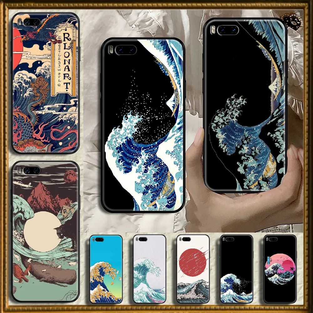Art Japanese Wave Classic Phone case For Xiaomi Mi Max Note 3 A2 A3 8 9 9T 10 Lite Pro Ultra black fashion shell trend prime