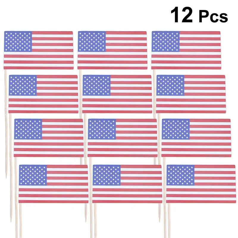 12 шт Мини Американский День Независимости торт Топпер палка Флаг украшения торта