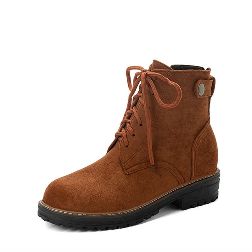 

ANNYMOLI Platform Flat Motorcycle Boots Woman Button Lace Up Short Boots Zip Ankle Boots Round Toe Lady Shoes Autumn Winter 43