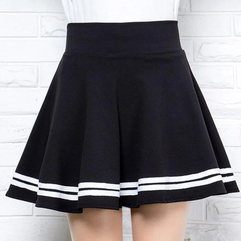

High Waist Pleated Skirts Women New 2020 Korean Striped A-line Mini Skirt Female Elastic Waist Sweet Girls Dance Skirt