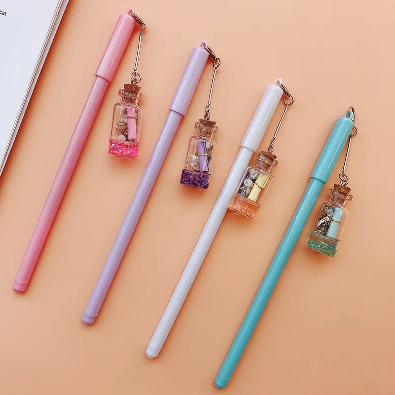 

40 pcs/lot Creative Drifting Bottle Pendant Gel Pen Cute 0.5mm black ink Neutral Pen School writing Supplies Promotional Gift