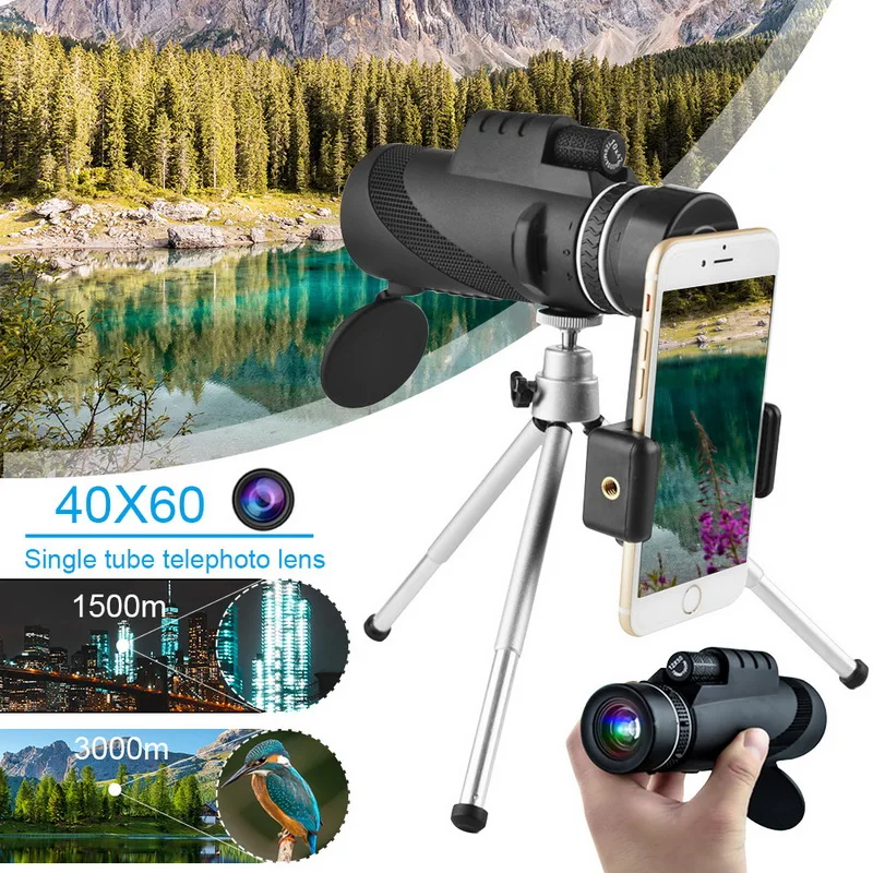 Мощный Монокуляр с широким диапазоном 1000 м телескоп для смартфона 40X60 военный