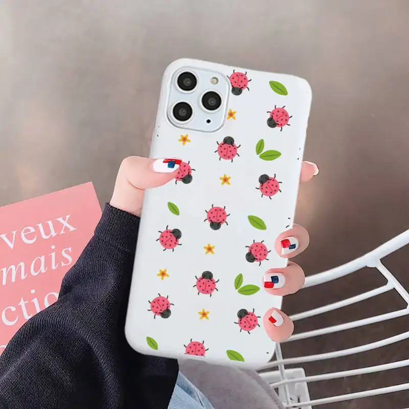 

ladybug flower pattern fashion cartoon Phone Case Candy Color for iPhone 6 7 8 11 12 s mini pro X XS XR MAX Plus
