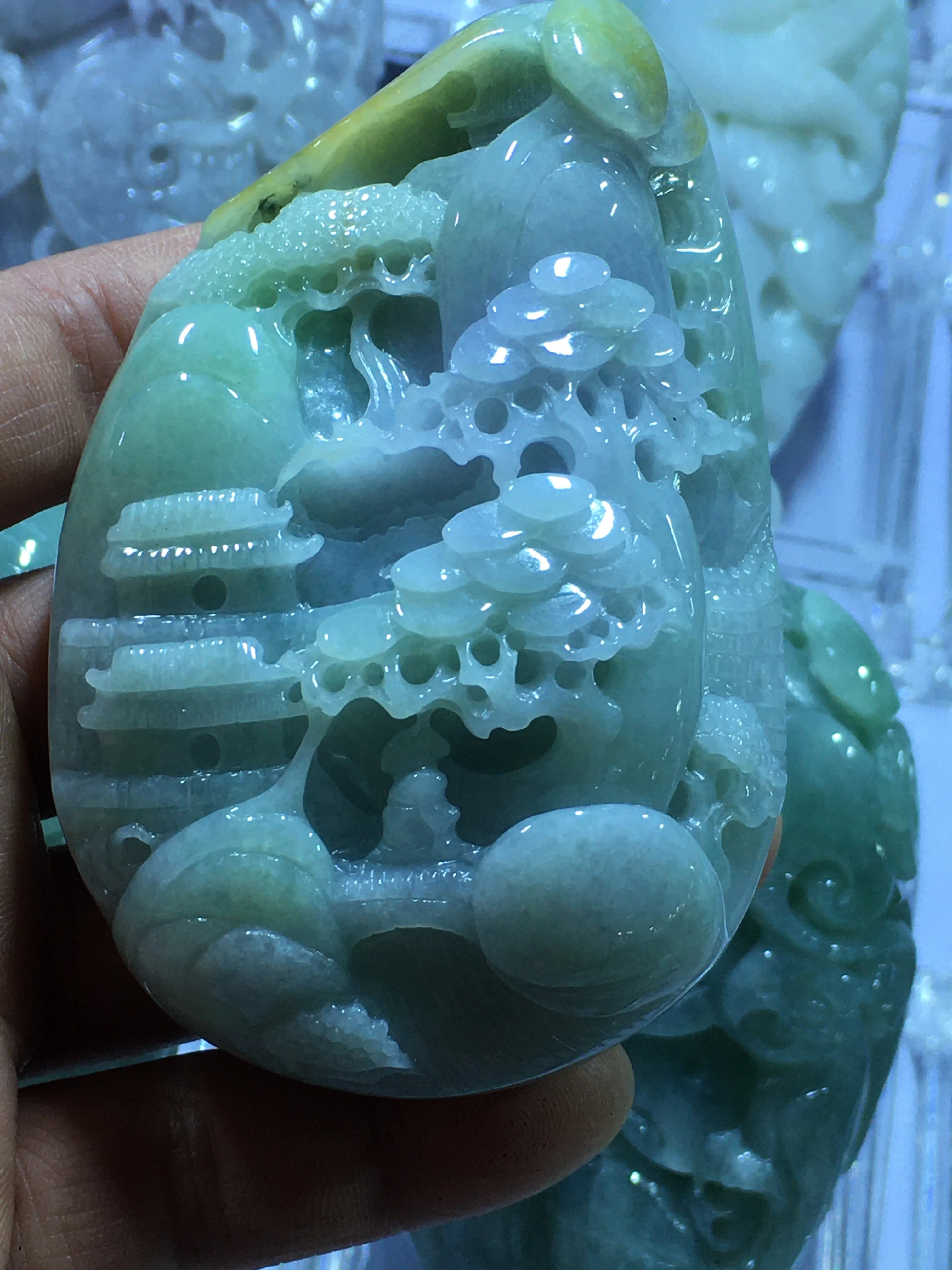 

Natural 7A Myanmar jade Handcarved mascot of landscape jade emperor green jade pendant jade necklace pendants jewelry