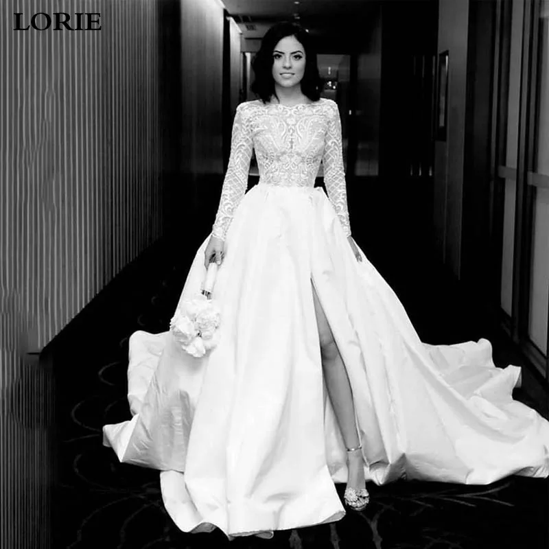 Женское атласное свадебное платье LORIE длинный кружевной топ с длинными рукавами