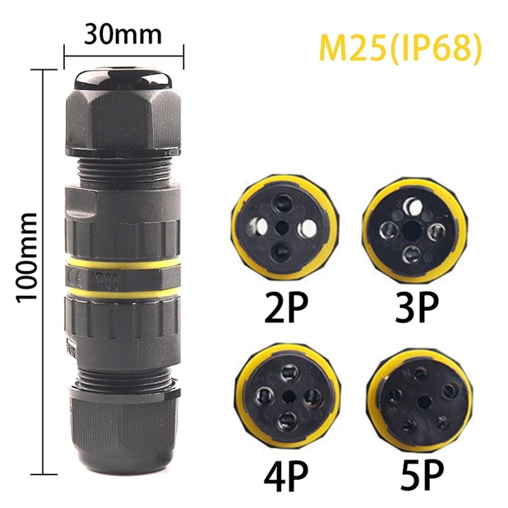 M25 IP68 Waterproof Connector 40A/400V 2/3/4/5Pin Electrical Terminal Adapter Power Cable Conector Junction Box for Outdoor Led