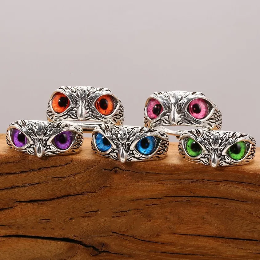 

6 Colors Owl Ring Vintage Bird Animal silver Ring Men's and Women's Couple Jewelry Party Anniversary Ring Gift Size 5-13