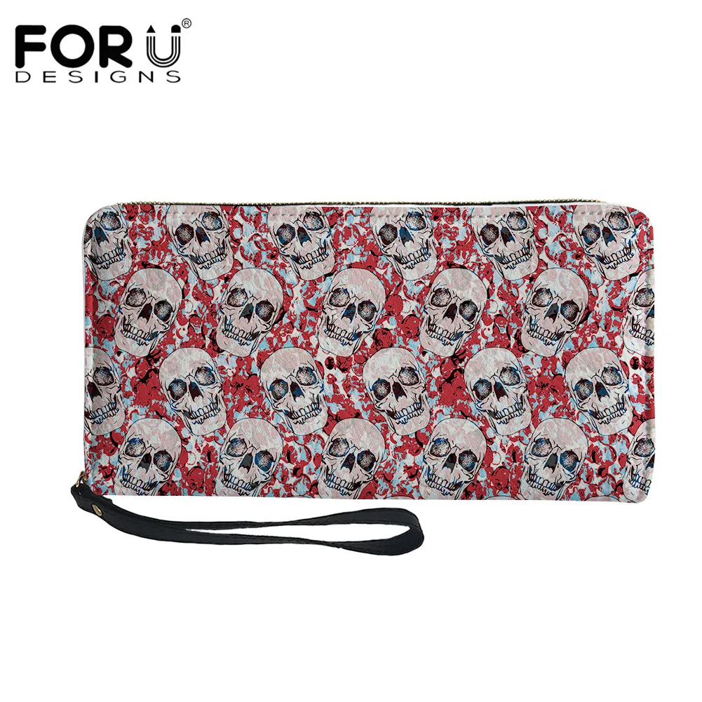 

FORUDESIGNS Cool Skull Pattern Long Wallet for Ladies Travel Women Leisure Storage Money Bag Card Holder Coin Money Purse Bolsa