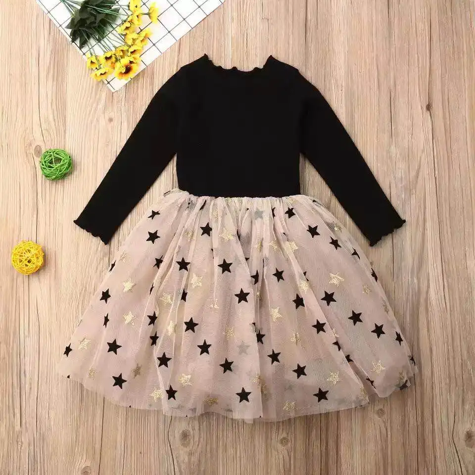 Citgeett 1-7Years Kid Baby Girls Star Print Dress Autumn Kids Long Sleeve Tutu Princess Patchwork | Детская одежда и обувь