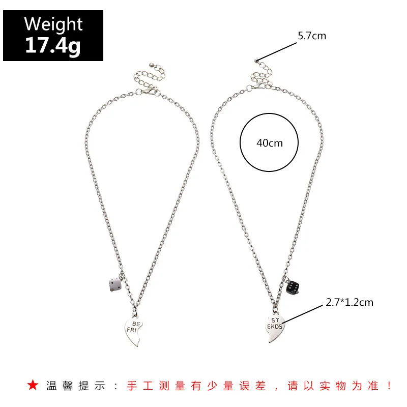 

Punk Silver Color Double Layer Necklaces "Best Friend" Lovely Heart Friendship Gift Geometric Dice Pendant Necklaces For Women