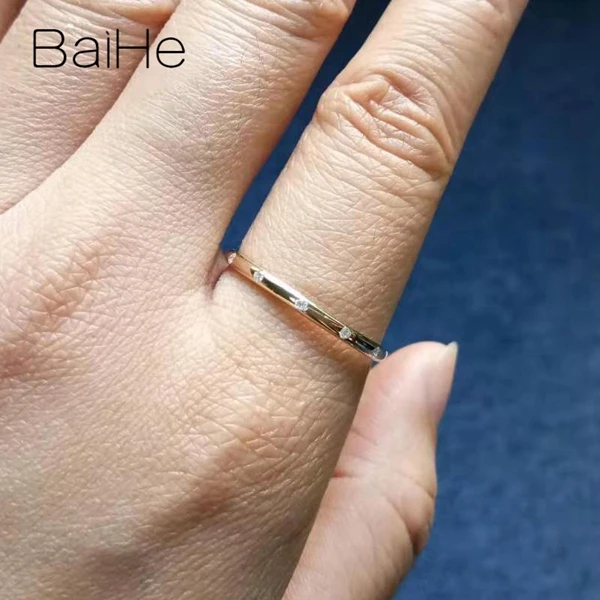 BAIHE, 14 к, желтое золото, 0.06CT, сертифицировано H/SI, круглая огранка, натуральные бриллианты, обручальное кольцо для женщин, модное, ювелирное изделие с бриллиантами, кольцо