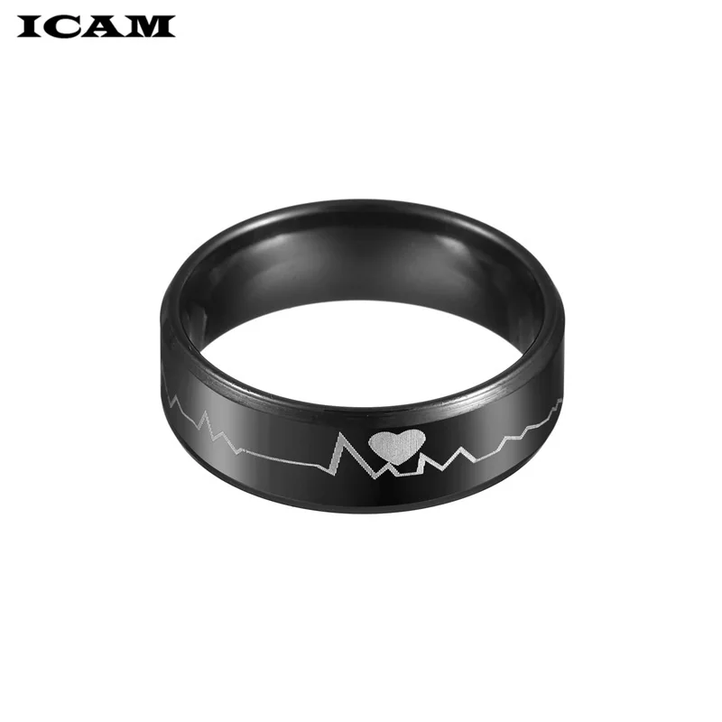 ICAM Мода Горячая пара Креативный дизайн ЭКГ сердцебиение кольца из титана и стали