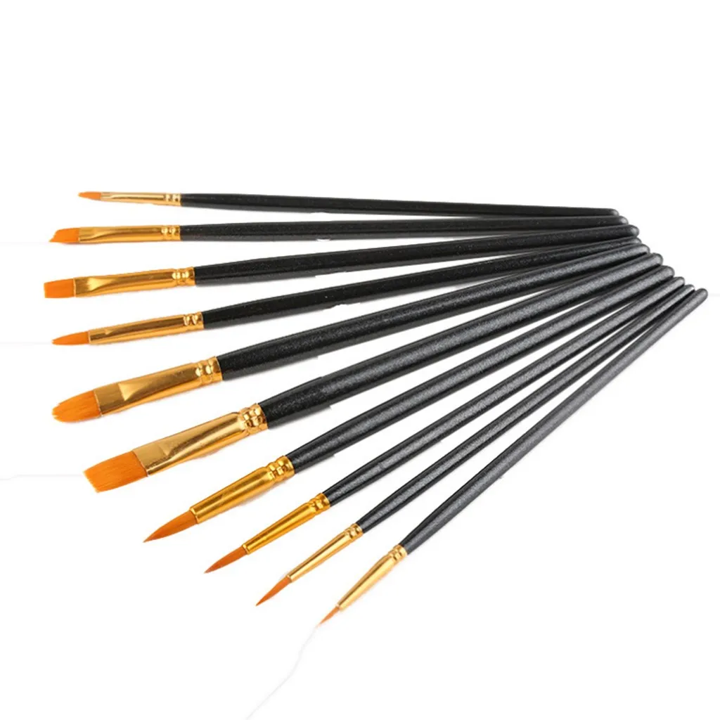 

10PCS Artists Paint Brush Set Round Pointed Tip Nylon Hair Paint Brush Short Rod Oil Acrylic Brush Watercolor Pen Art Supplies