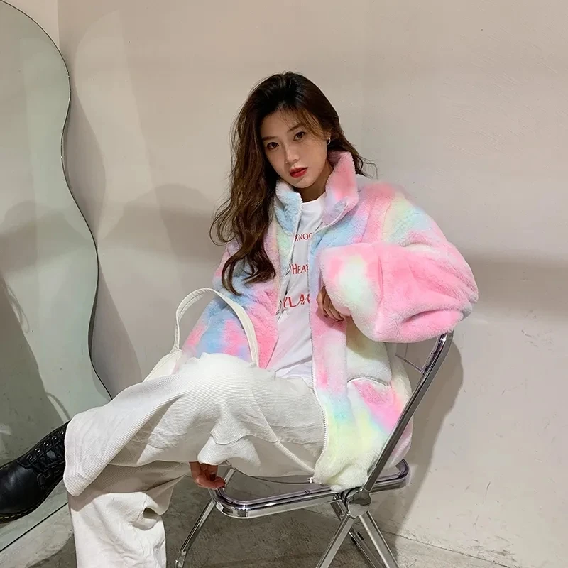 Японское зимнее розовое пальто из овечьей шерсти Женская толстовка Повседневный