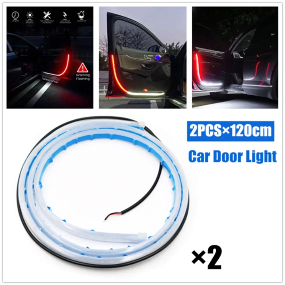 

2pcs 120cm Car Door Light LEDs Interior Door Strip Lights Flexible Flowing Lamp Door Anti-collision Decorative Atmosphere Light