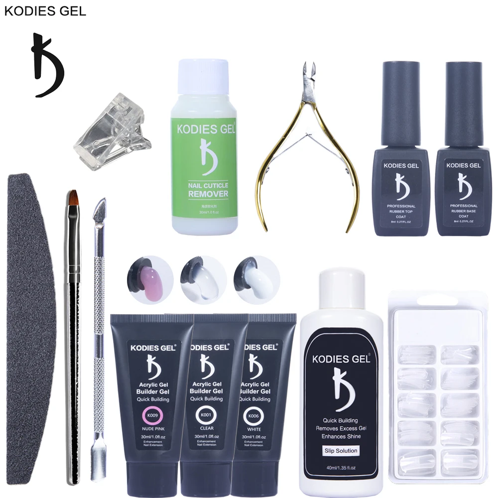 

KODIES GEL Poly Nails Gel Kit 12 pcs/Set Professional Builder Acrylic Varnish Slip Solution Cuticle Oil Remover UV Nail Art Kit