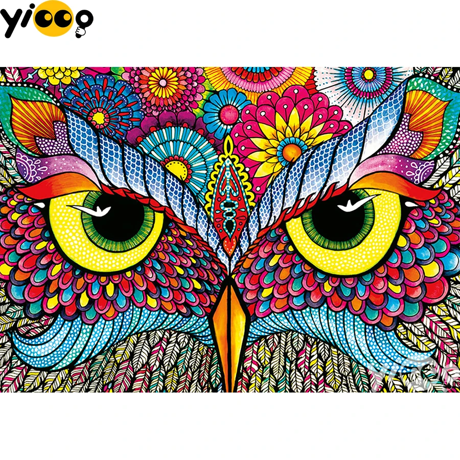 

Full Square/Round Drill Diamond Painting Cross Stitch Embroidery Colored Owl Rhinestone Mosaic Home Decor Gift BX1758