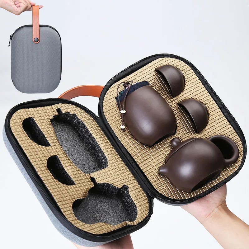 

Чайник LUWU zisha с 2 чашками, чайные наборы, портативная посуда для напитков