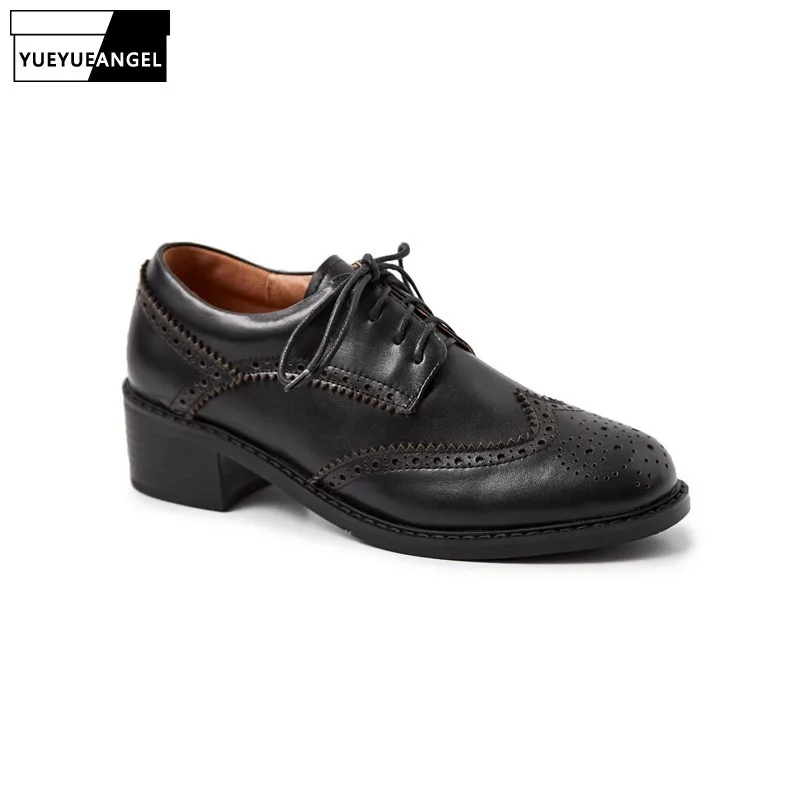 Классические черные туфли из натуральной кожи женские повседневные на плоской