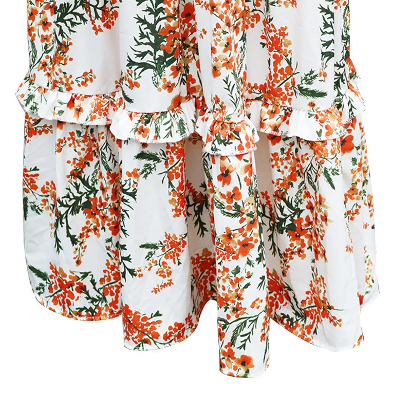 

Lace patchwork printed sleeveless floor length long dress deep v-neck backless cascading ruffle hem loose beach dress