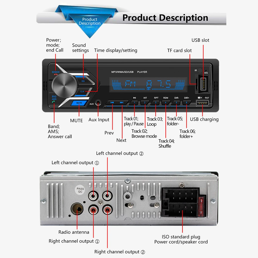 Универсальный автомобильный Разноцветный свет Bluetooth 4 0 FM радио TF карта MP3 аудио