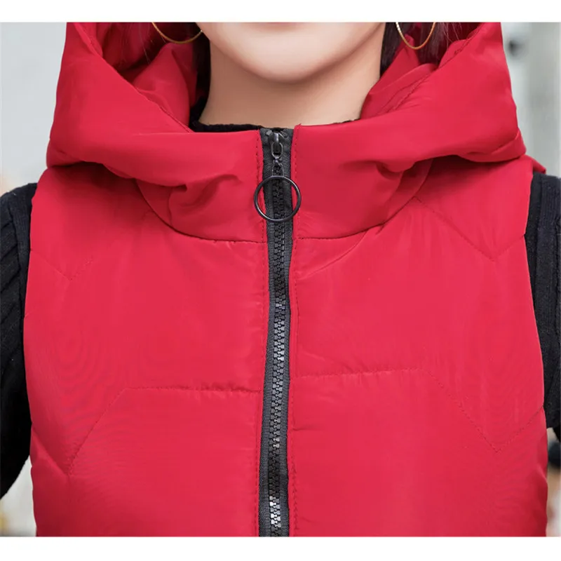 

Vest Women 2020 Autumn Winter Korean Fashion Slim Plus Size Hooded Down Cotton Coats Red Yellow Sleeveless Vests Feminina