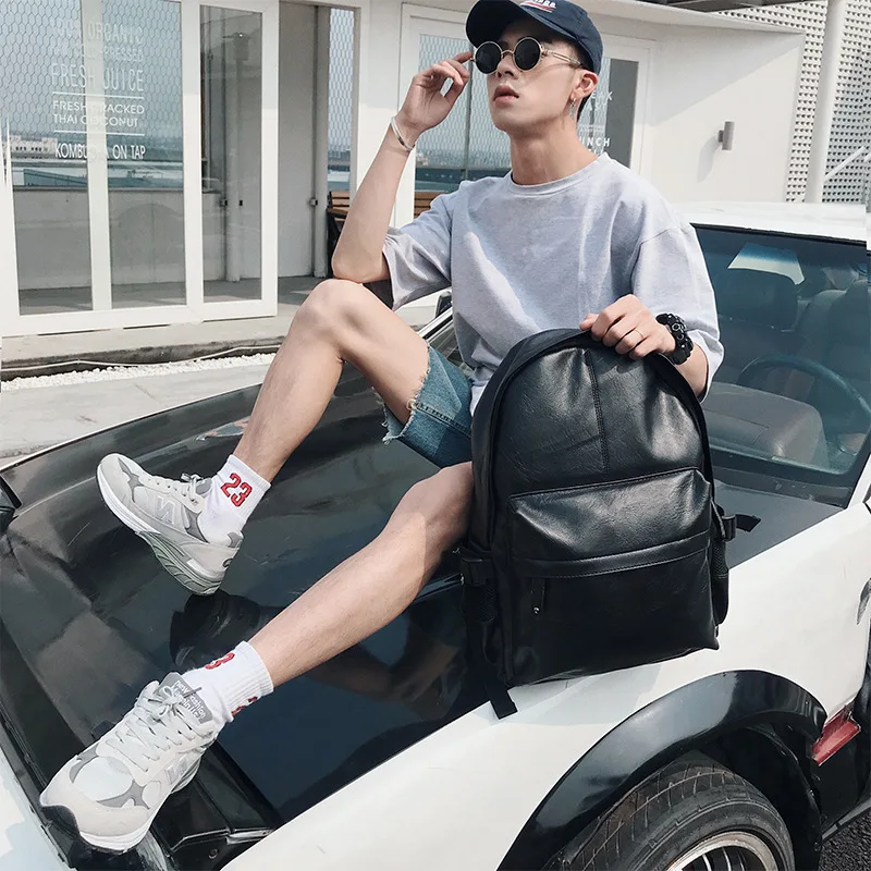 

2020 PU leather New casual Fashion Men Backpack High quality Bag Multifunctional Waterproof Laptop Bag Man Travel Bag