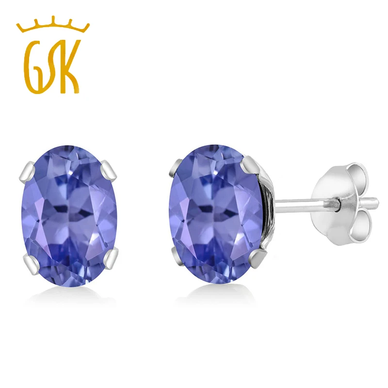 GemStoneKing 1,30 карат 6,5X4,5 мм Овальный натуральный Танзанит 925 пробы серебряные серьги-гвоздики для женщин хорошее ювелирное изделие