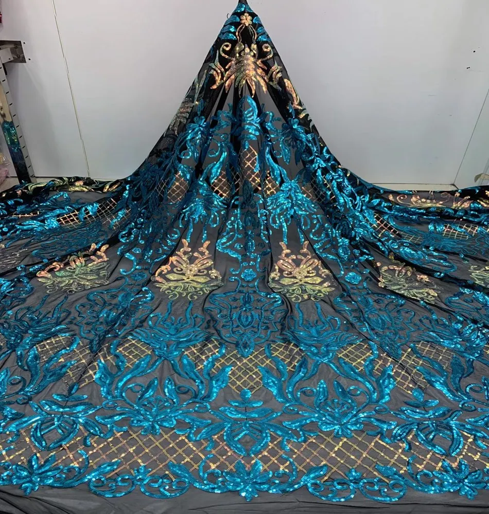

African Sequins Laces Fabrics High Quality French Tulle Lace Fabric Nigerian Lace Fabrics For Wedding TS9591