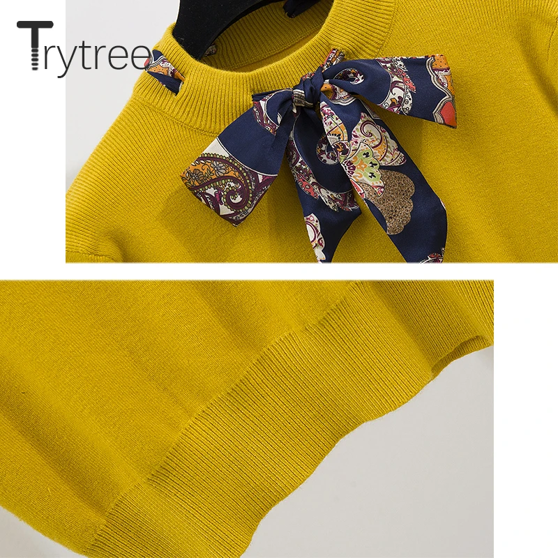 Trytree осень зима комплект из двух предметов Повседневные пуловеры с бантом
