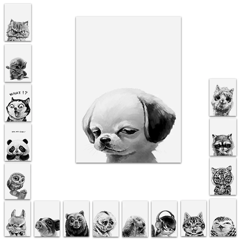 Выражение забавного Милого Животного Панда Кролик Собака холст Художественная