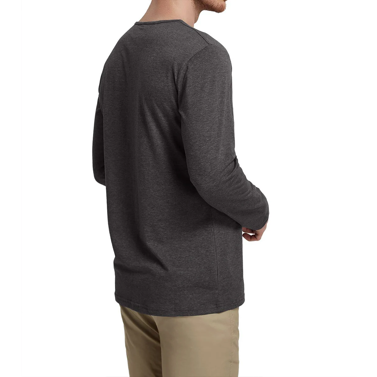 Mens Solid Color T-Shirts Autumn Long Sleeve Casual Buttons Crew Neck Shirts Slim Fashion Tops Male Clothes Outfits | Мужская одежда