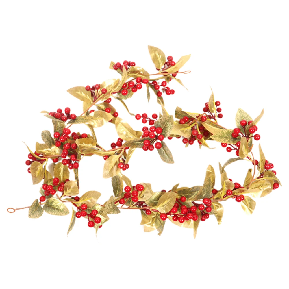 

Christmas Decoration Gold Leaf Rattan Red Fruit Bunch Garland 170cm Pine Gre​enery Vine Simulation Artificial Plant