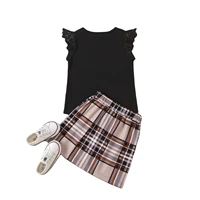 summer sweet girls tshirt skirt two piece sets new fashion ruffle sleeveless tops a line skirts kids clothing outfit
