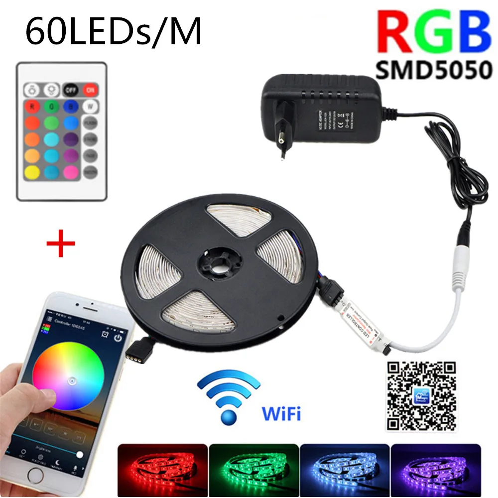 

Светодиодная ленсветильник с Wi-Fi, 12 В, luces led SMD 5050 RGB светильник s, водонепроницаемая неоновая лента с 24 клавишами, 60 светодисветодиодный, s/m, ТВ...