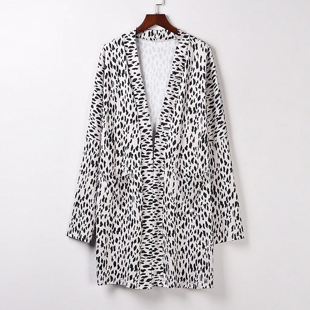 

Woman Cardigan Coat New Fashion Autumn Leopard Print Long Sleeves Smock Blouses Loose Coat