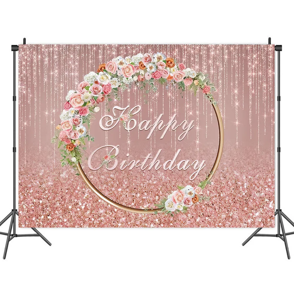 

Pink Glittering Rose Garland Ring Backdrops Photos Background Decor for Birthday Portrait Photography Photocall Studio Props