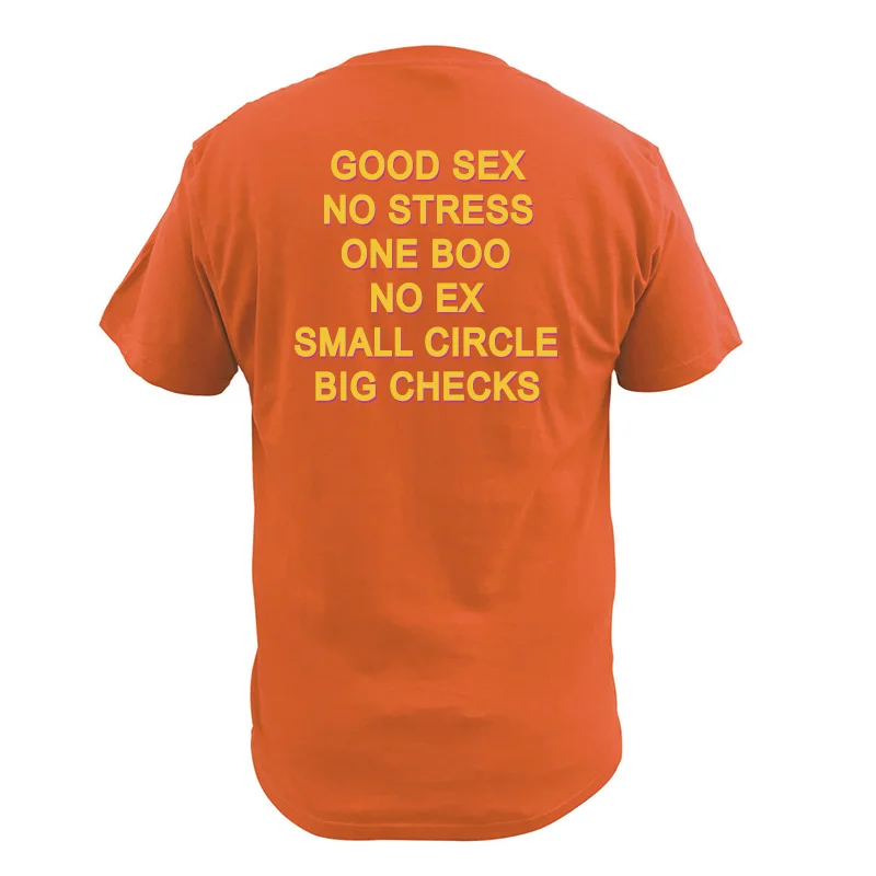 Смешная футболка с надписью «Good Sex No Stress One Boo No Ex Small Circle Big checkes», европейские размеры, хлопок